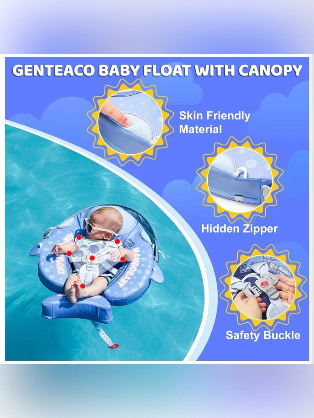 NWT - Mambobaby Float Ultra Infant Float Toddler Float Baby Float Blue Shark